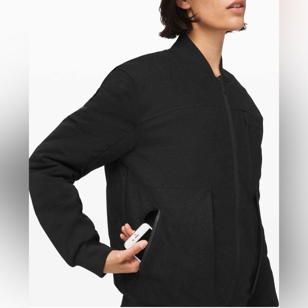 Lululemon Roam Far Wool Bomber in Black / Heathered Black - Picture 2 of 7